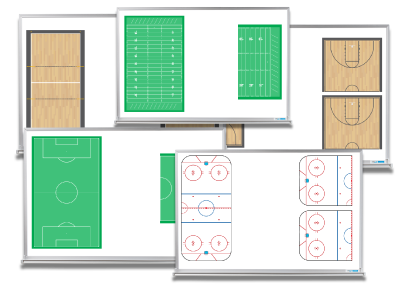 whiteboards with sports field images