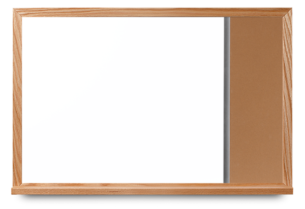 oak wood narrow framed whiteboard with cork panel, Style A
