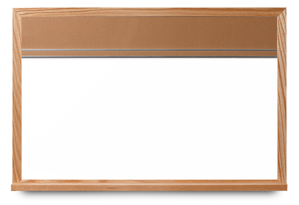 oak wood narrow framed whiteboard with cork panel, Style C