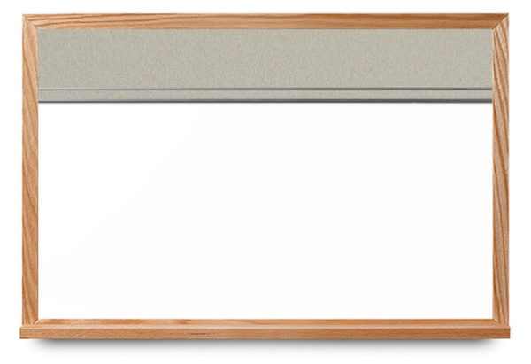oak framed whiteboard with cork on top portion