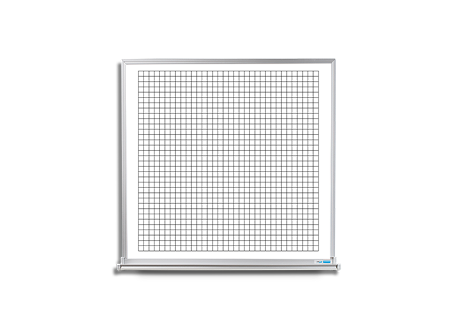 square whiteboard with gridlines, narrow aluminum frame