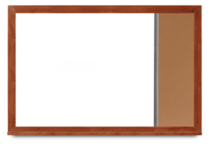 cherry wood framed whiteboard with tack board on side