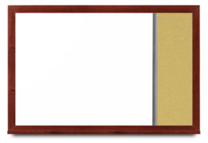 mahogany wood framed whiteboard with cork