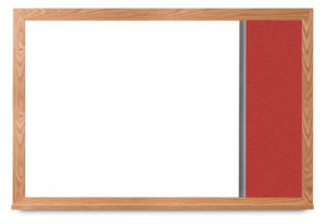tack board with whiteboard, oak frame