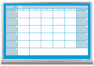1-month dry erase calendar whiteboard, blue, 4x6 aluminum frame