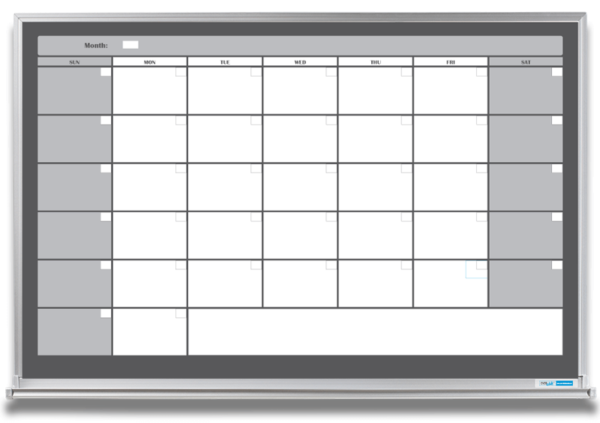 1-month calendar whiteboard, gray, 4x6 aluminum frame