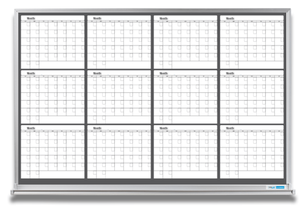 12 Month Whiteboard Calendar Magnetic Surface B W Color