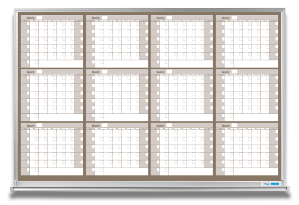 12-month calendar whiteboard, beige, 4x6 and 4x8 aluminum frame