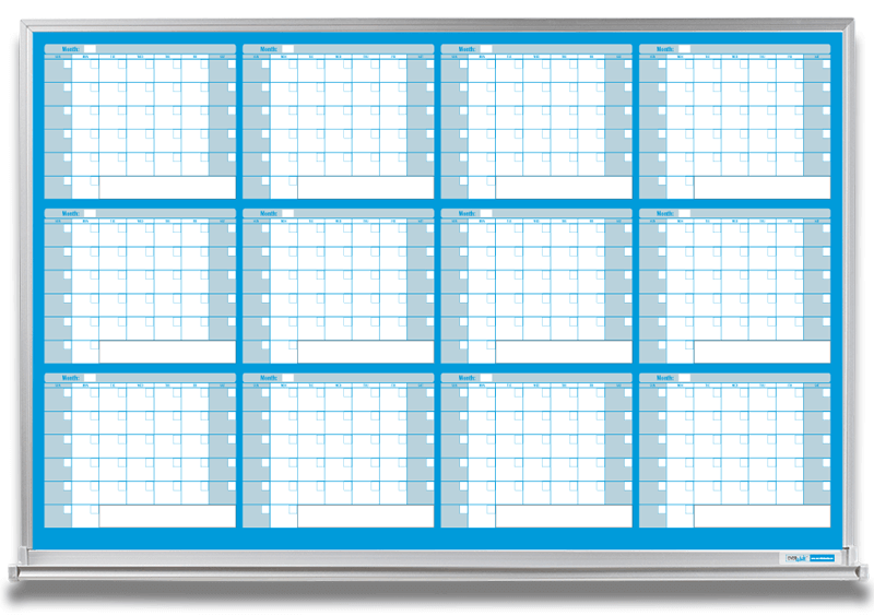 12 Month Whiteboard Calendar Blue Non Magnetic EVERWhite Whiteboards