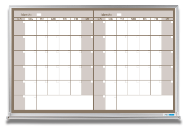 2-month calendar whiteboard, beige, 4x6 aluminum frame