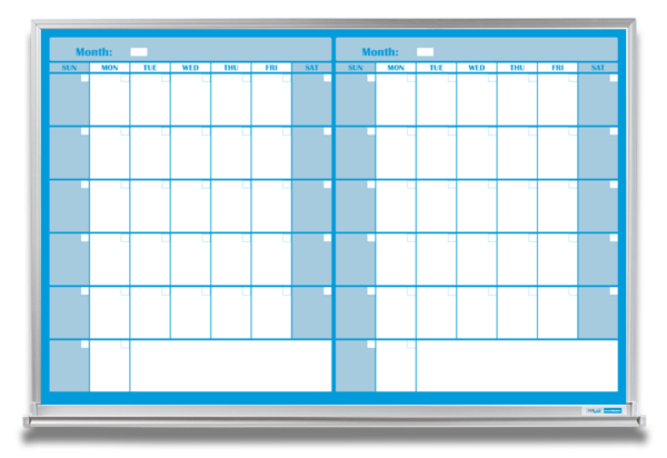 2-month dry erase calendar whiteboard, blue, 4x6aluminum frame
