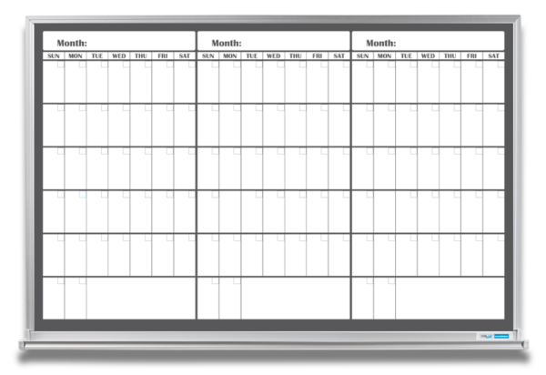 2-month calendar whiteboard, black and white, 4x6 and 4x8 aluminum frame