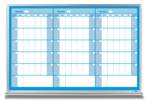 3-month calendar whiteboard, blue, 4x6 and 4x8 aluminum frame