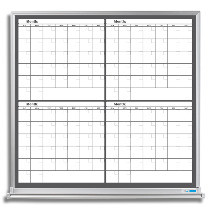 4 Month Whiteboard Calendar Non Magnetic B W Color