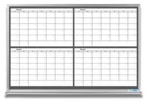 4-month calendar whiteboard, black and white, 4x6 aluminum frame