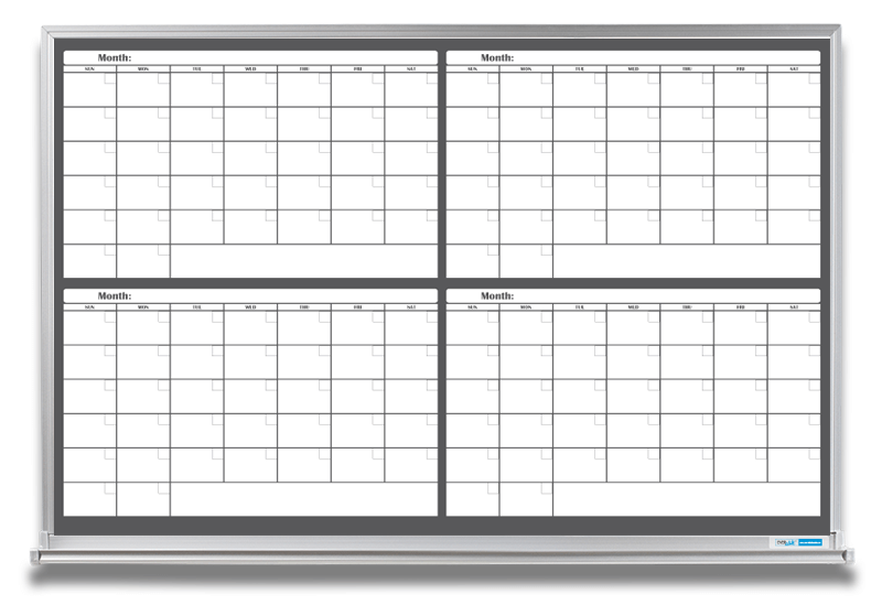 4 Month Whiteboard Calendar Non Magnetic B W Color