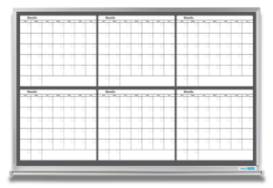 6-month calendar whiteboard, black and white, 4x6 and 4x8 aluminum frame
