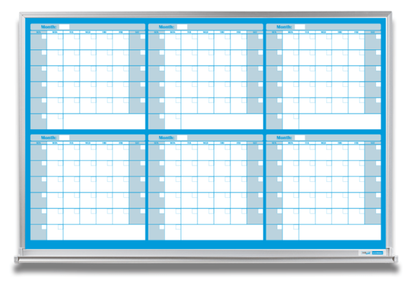 6-month calendar whiteboard, blue, 4x6 and 4x8 aluminum frame