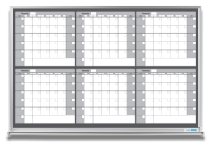 6-month whiteboard calendar, gray 4x6 and 4x8 aluminum frame