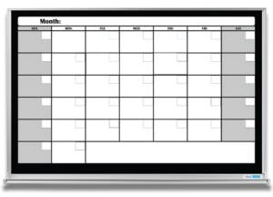 one-month whiteboard calendar, B&W 4x6