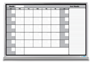 whiteboard calendar with lined notes section