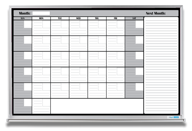 1Month Whiteboard Calendar With Notes Section