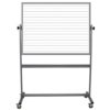 mobile, double sided whiteboard with penmanship lines on one side; surfaces are 36x48