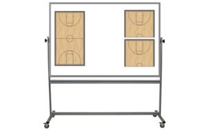 rolling, two sided whiteboard with basketball court images on one side, 48x72 inch surfaces