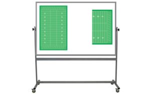 rolling, two sided whiteboard with football field images on one side, 48x72 inch surfaces