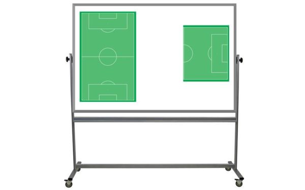 rolling, two sided whiteboard with soccer images on one side, 48x72 inch surfaces