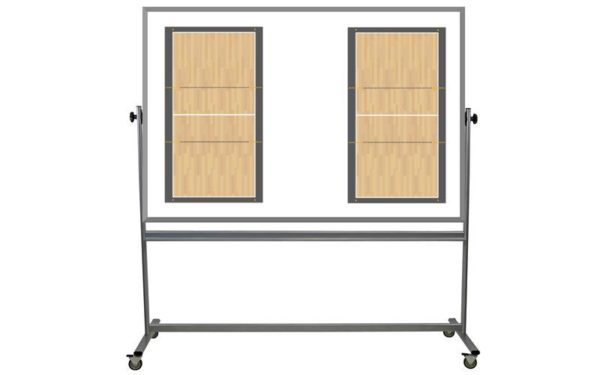 rolling, two sided whiteboard with volleyball court images on one side, 48x72 inch surfaces