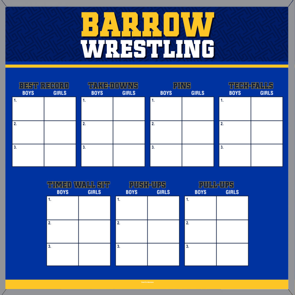 Custom printed stat whiteboard for Barrow wrestling