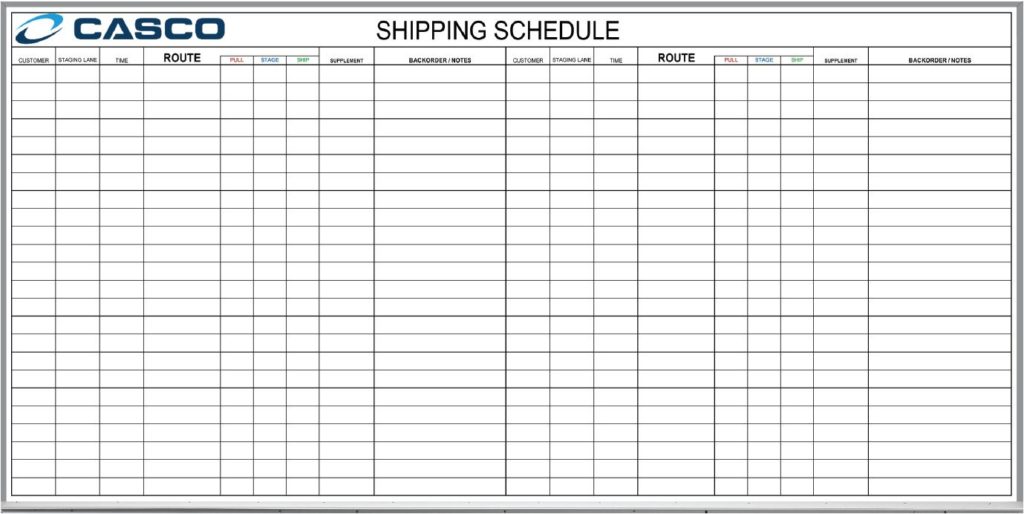 Casco Shipping Schedule whiteboard custom printed