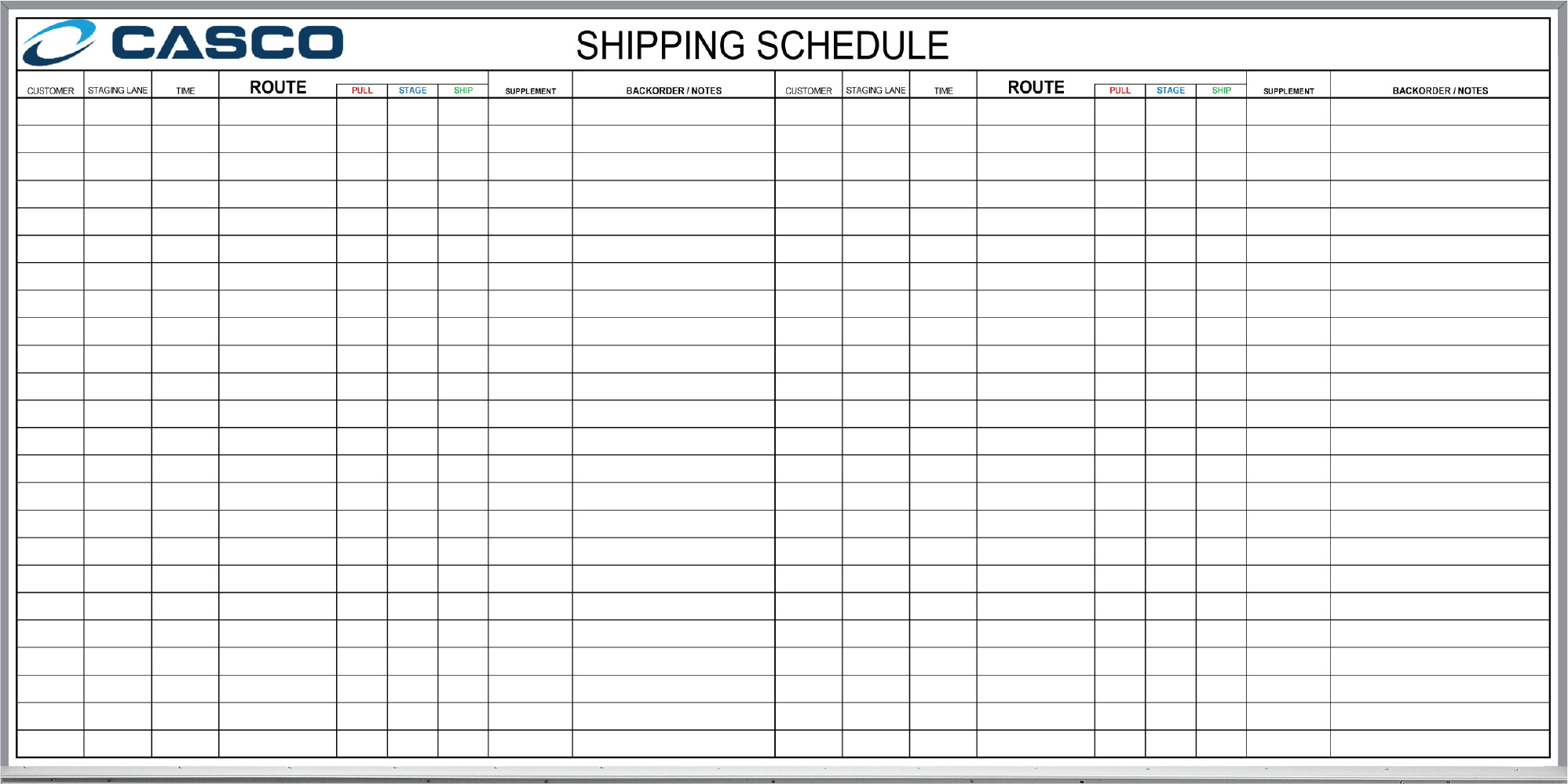 Casco Shipping Schedule Custom Printed Whiteboard