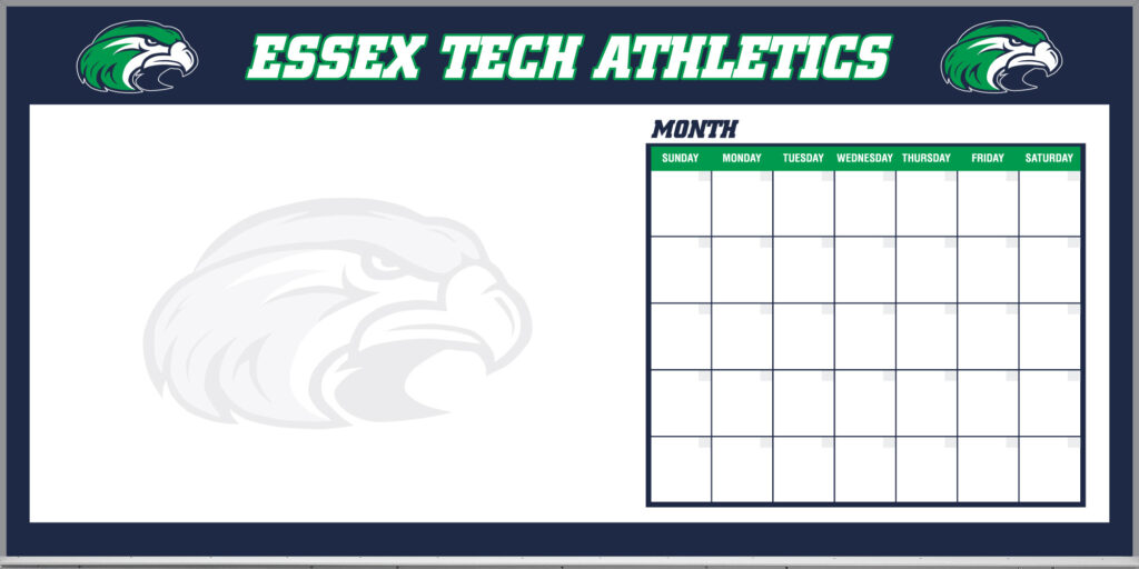 Essex Tech HS Custom Printed Athletics Whiteboard Calendar Monthly Tracker