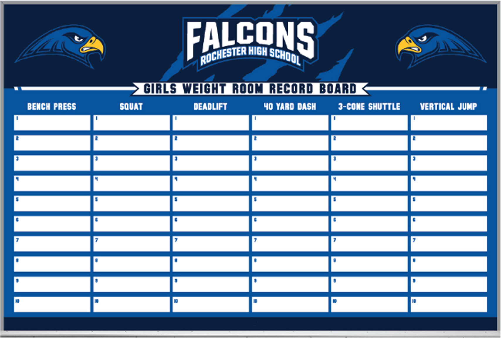 Falcons HS Custom Printed Weightlifting Athletics Whiteboard