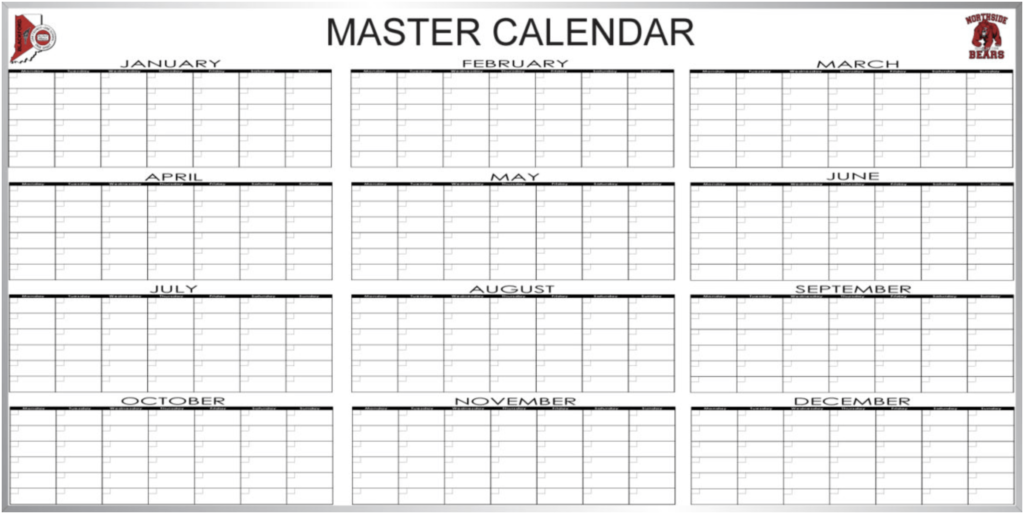 custom printed Northside Bears Master Calendar whiteboard