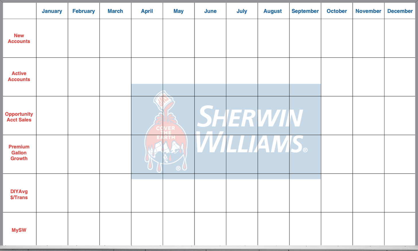 Sherwin Williams calendar whiteboard custom printed