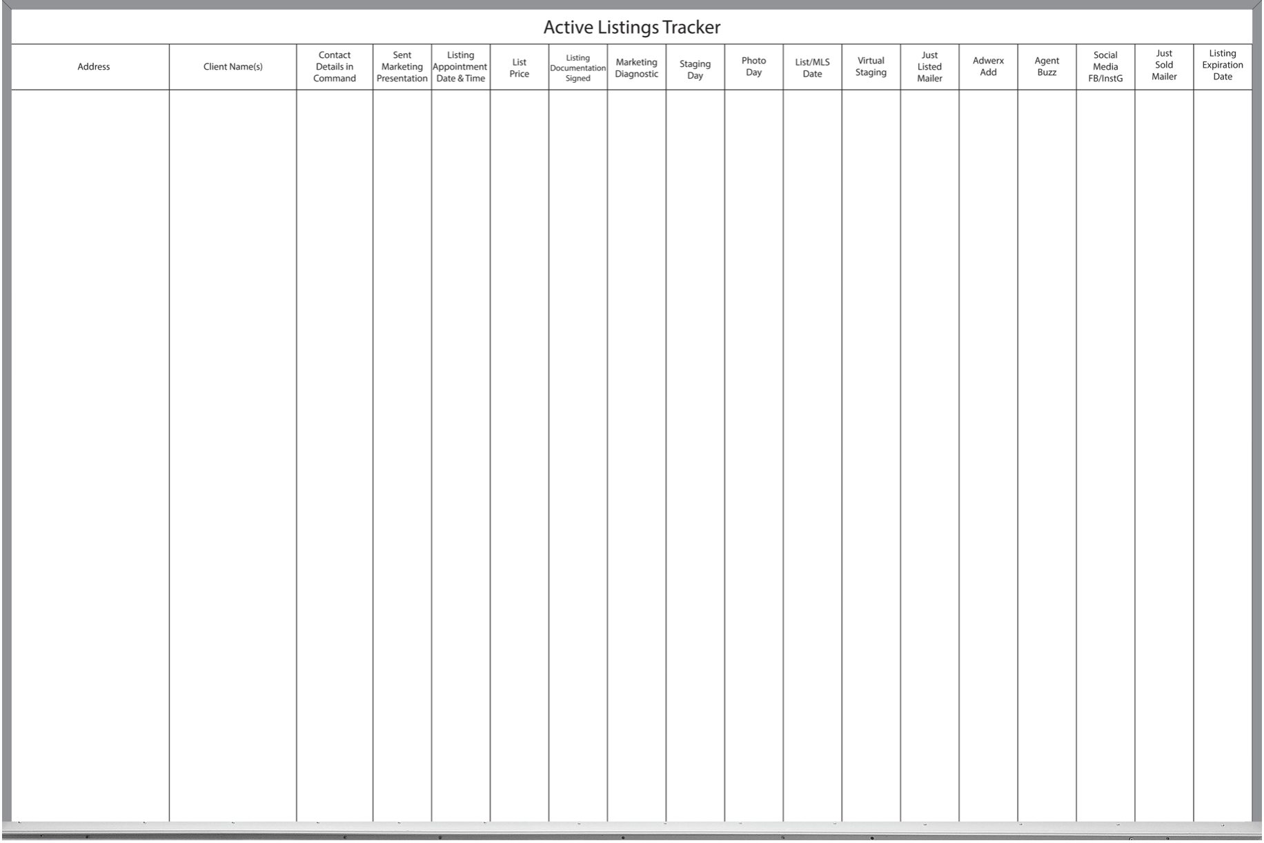 Listings Tracker custom printed whiteboard