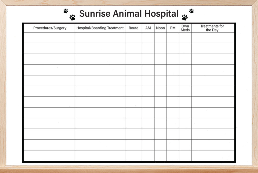 Sunrise Animal Hospital whiteboard custom printed