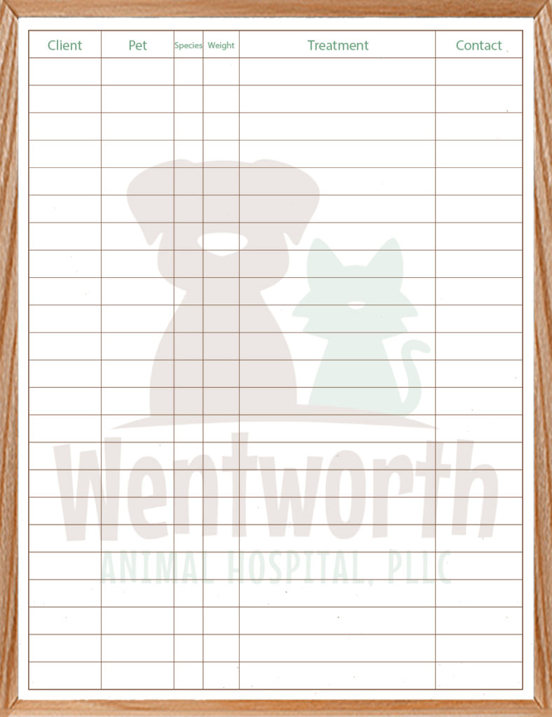 Wentworth Animal Hospital whiteboard custom printed