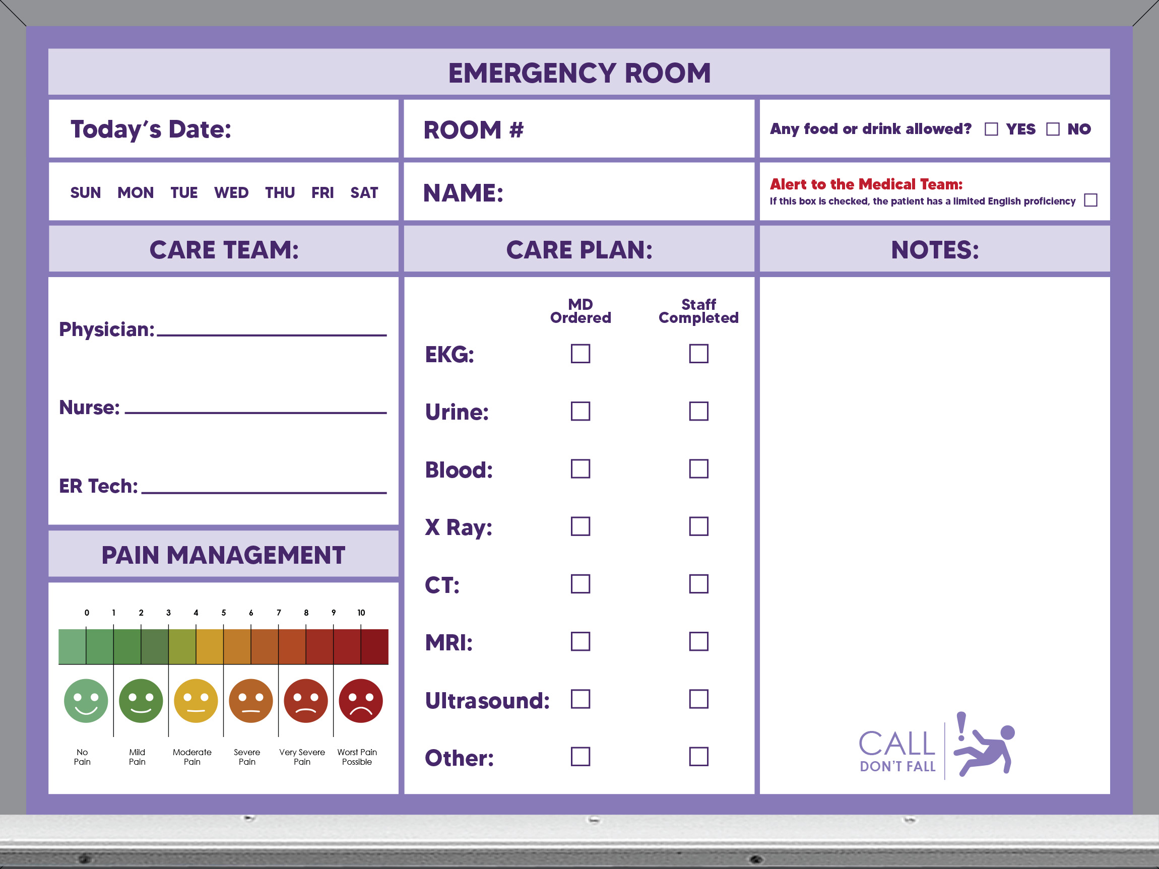 18x24 emergency room whiteboard - pre-printed, purple background