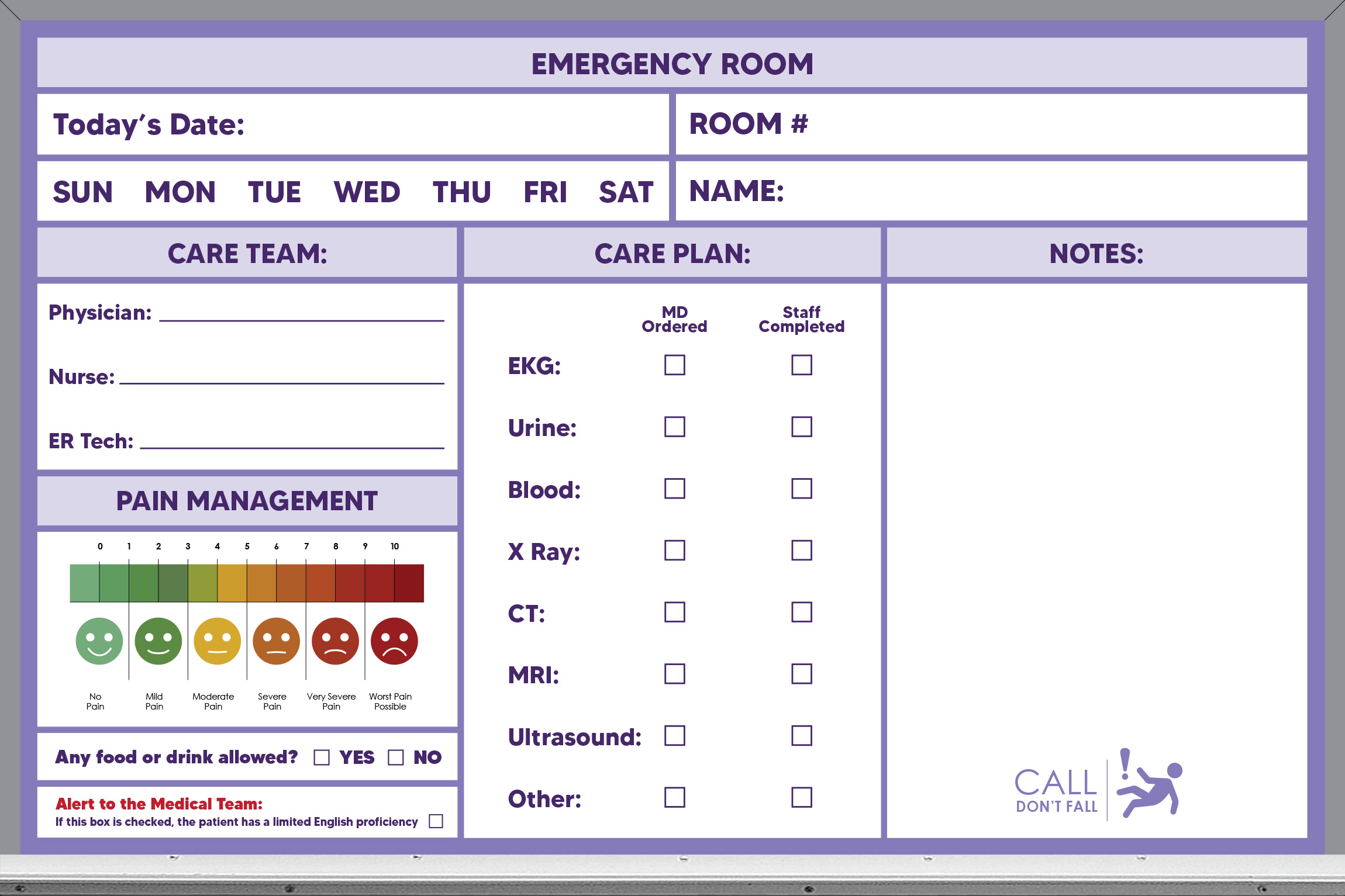 2x3 emergency room whiteboard - pre-printed, purple background