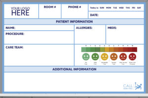 pre-printed patient care whiteboard, blue color, 2x3