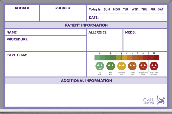 pre-printed patient care whiteboard, purple color, 2x3, plain