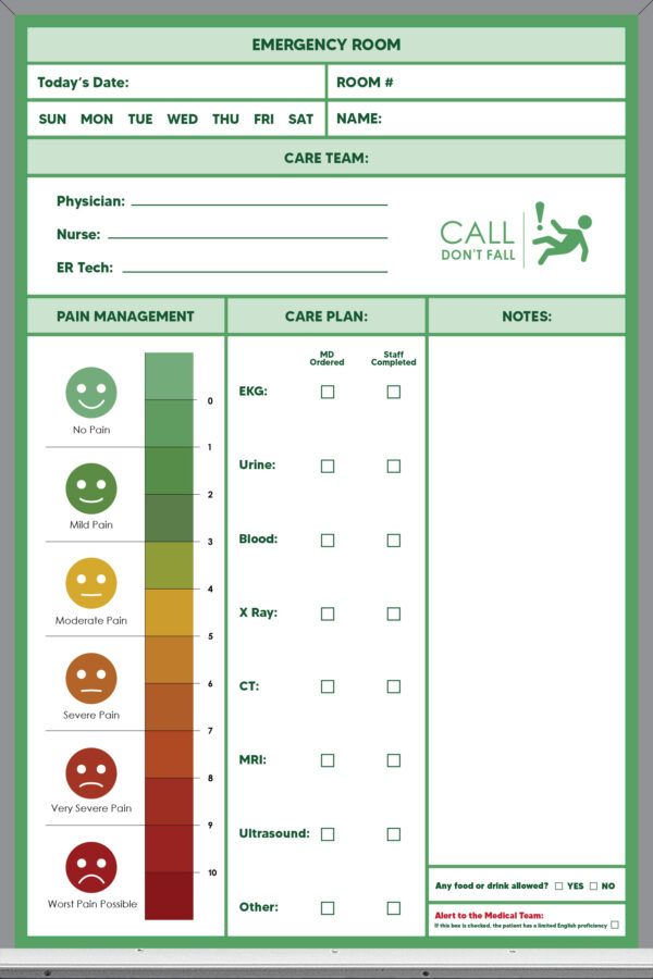 3x2 emergency room whiteboard - pre-printed, green background