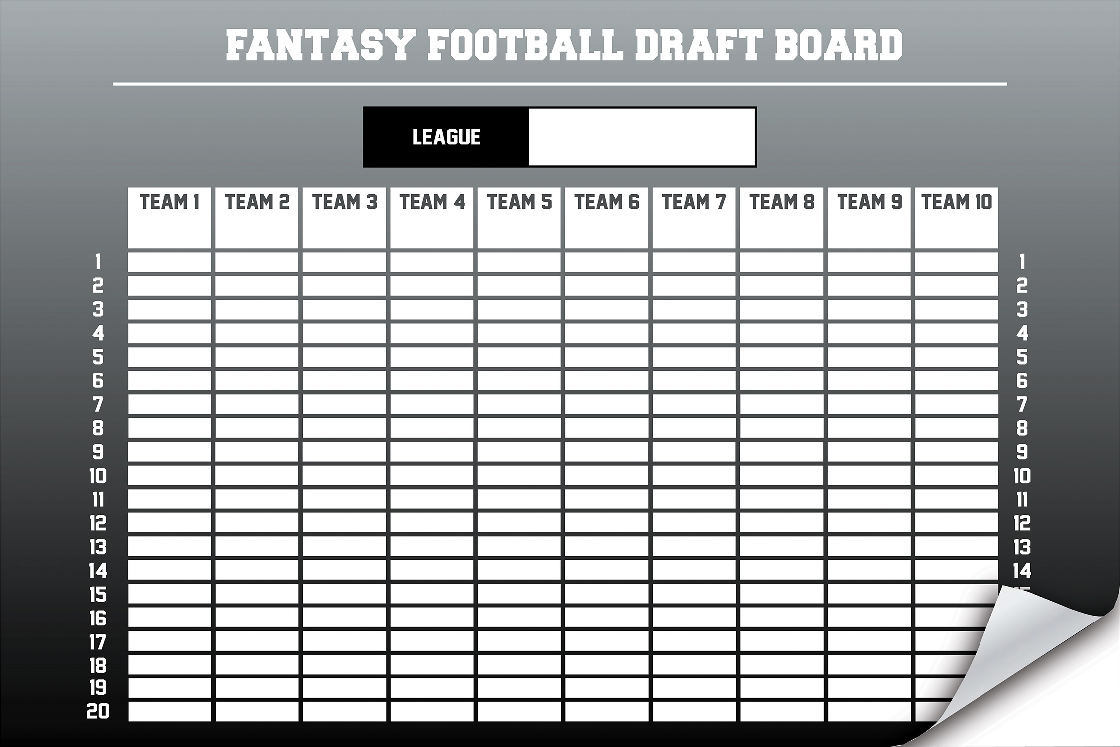 fantasy football draft board - gray peel and stick overlays
