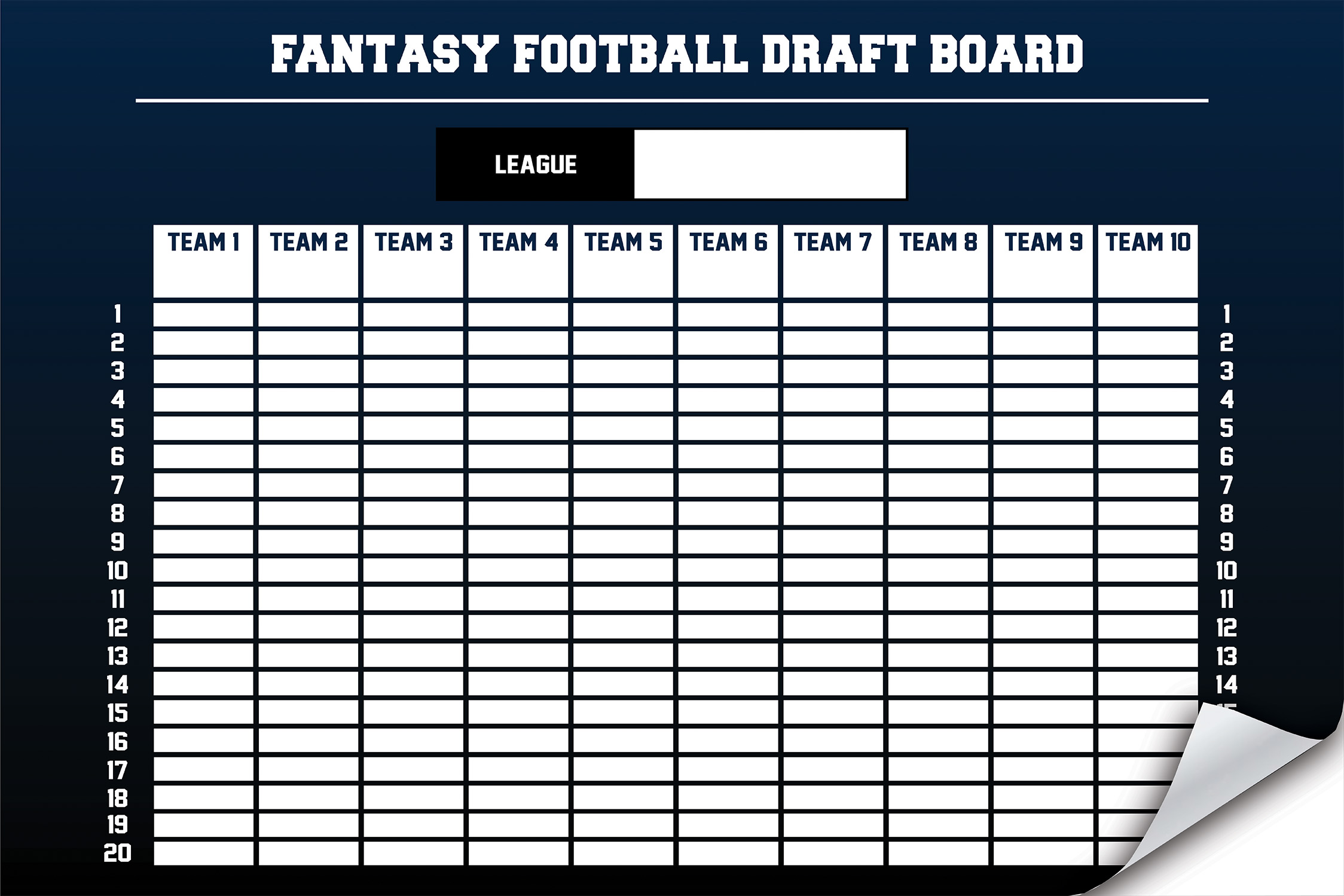 fantasy football draft board - navy blue peel and stick overlays