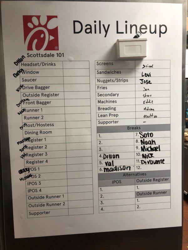 restaurant employee assignments custom stick-on