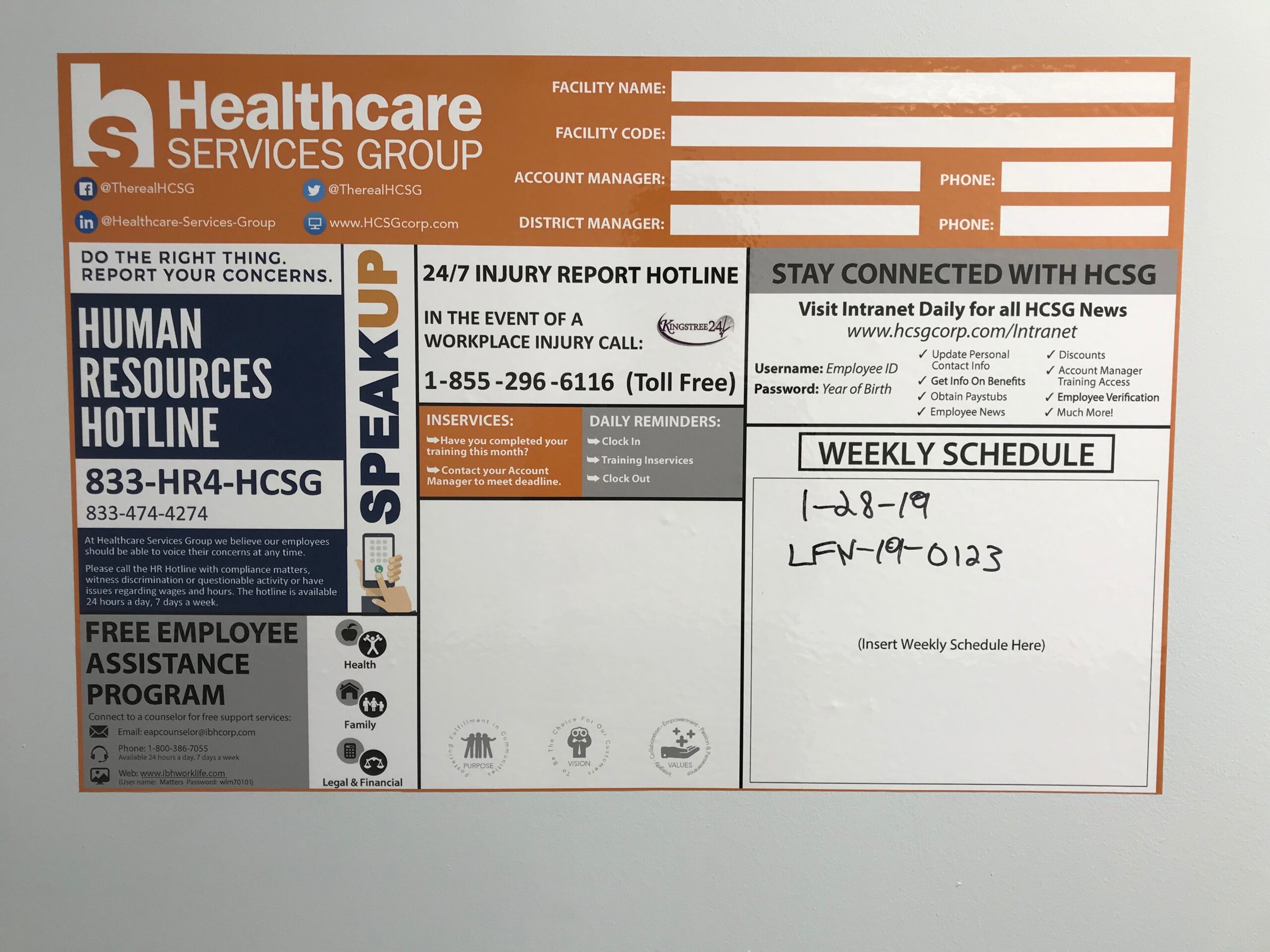 stick-on dry erase surface, custom printed for health care services group